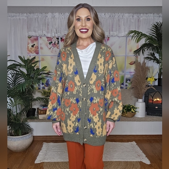 Floral Cardigan (Olive)